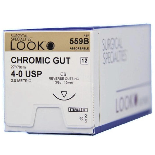 Look  Sutures Chromic Gut, 4-0, 27" Length, C6 Needle 12/Box #559B