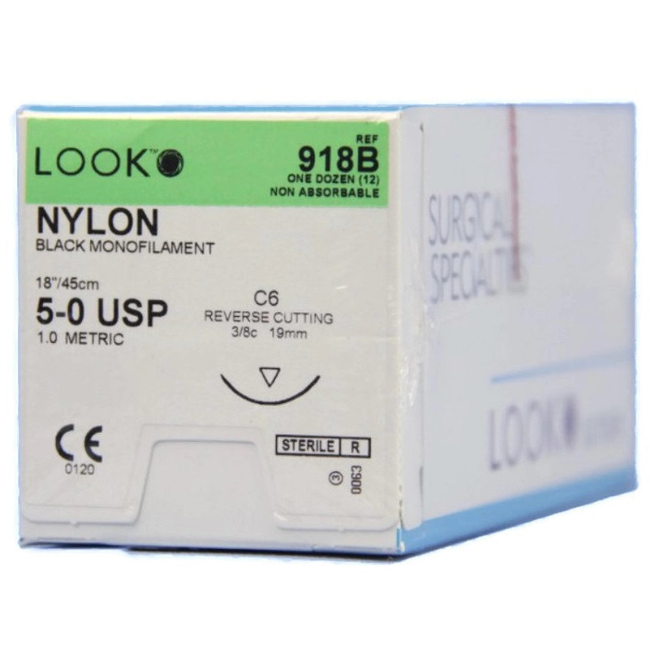 Look Nylon Sutures Black 5-0 18" Length, C6 Needle 12/Box