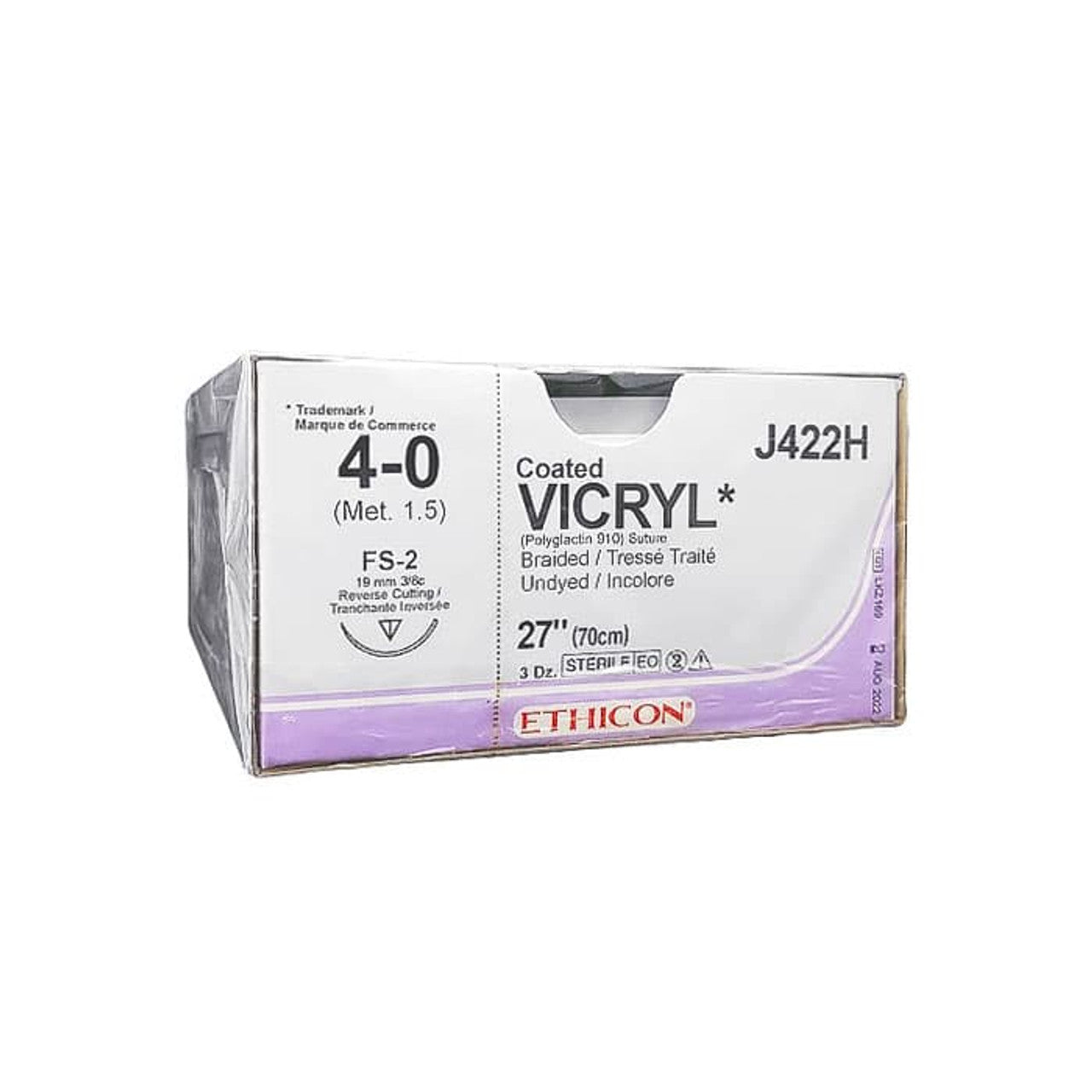 J422H-Ethicon Sutures. Vicryl. 27" Undyed 36/Box