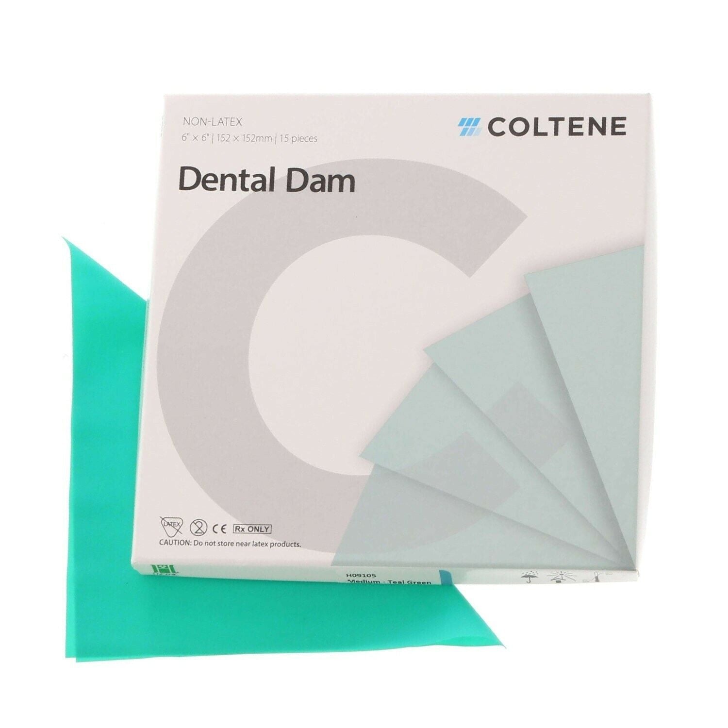 Coltene Non-Latex Dental Dam Medium Teal Green 6"x6" 15/Pk